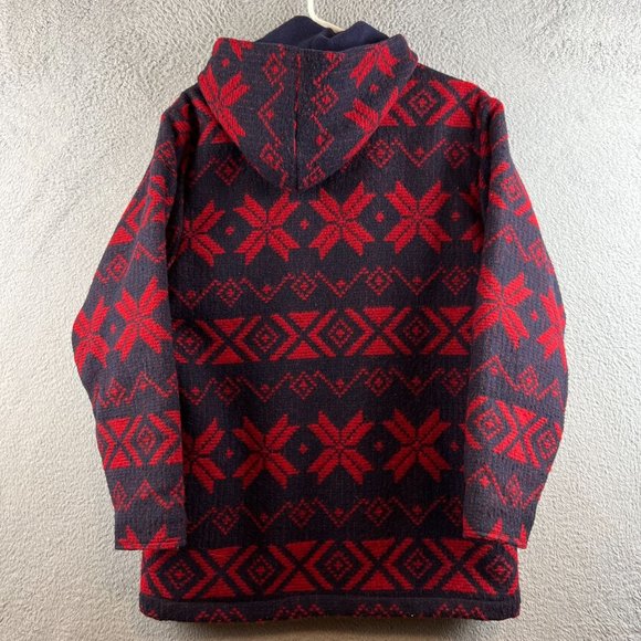 Vintage LL Bean Womens 90s Wool Aztec Snowflake Pattern Coat Jacket USA Ski Hiki - Picture 2 of 8
